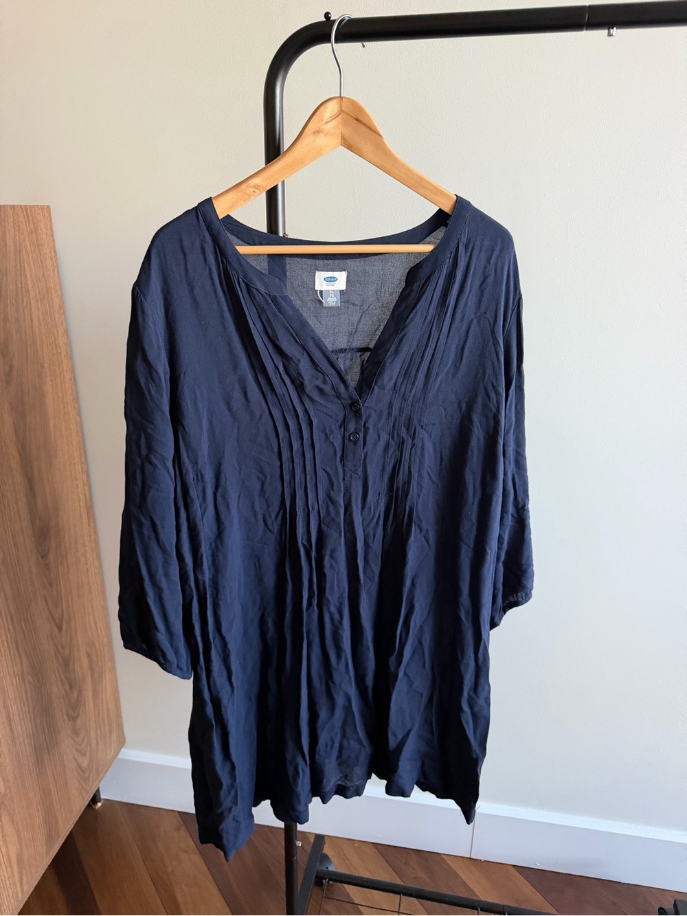 Old Navy Blue V-Neck Pleated Longline Tunic Top Size XL
